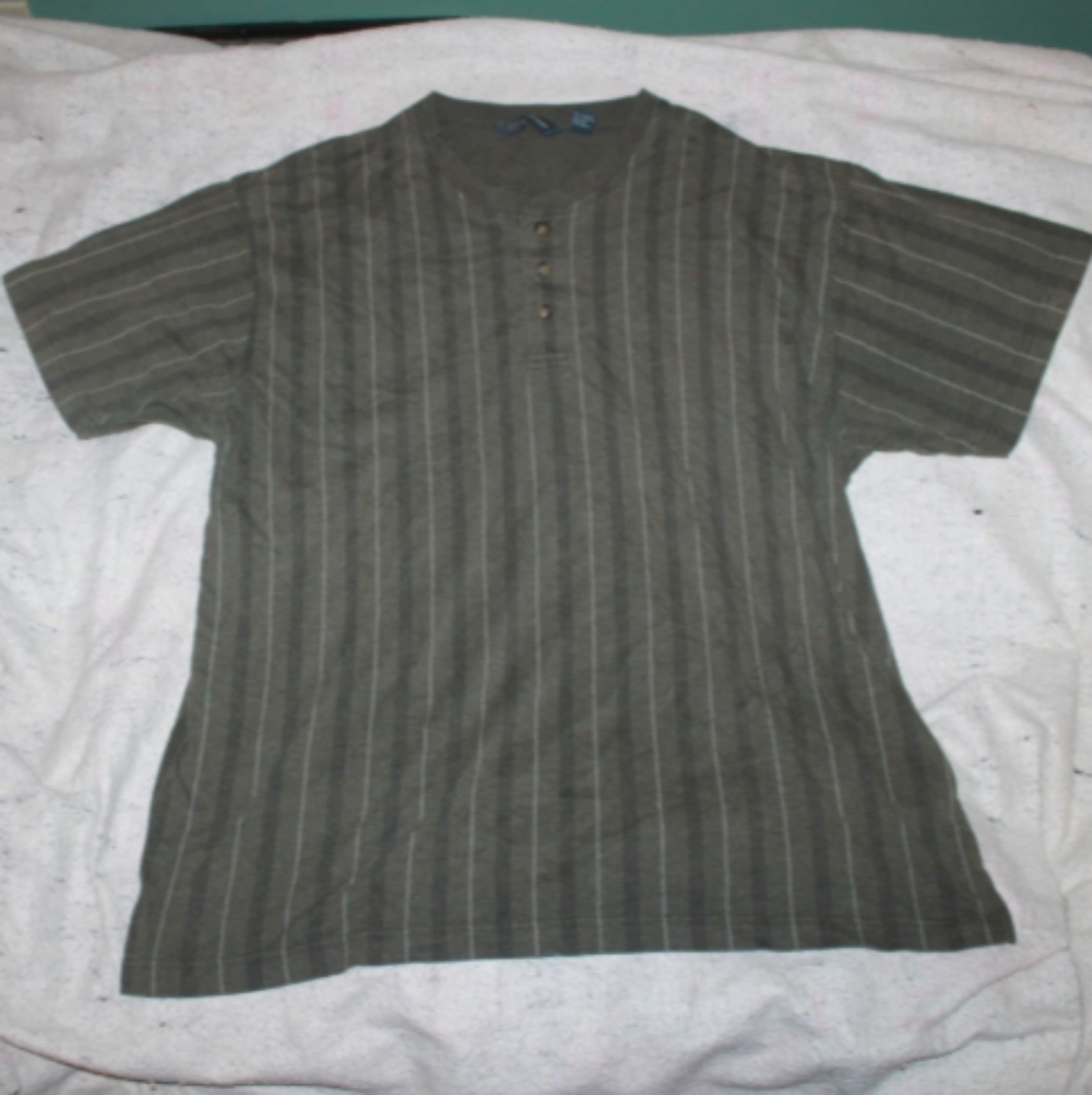 Vintage Basic Equipment Men's Grey Striped Button Neck Shirt Size 2X
